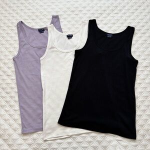 Splendid Set of 3 Layering Scoop Neck Tank Tops Black White Purple Size Medium